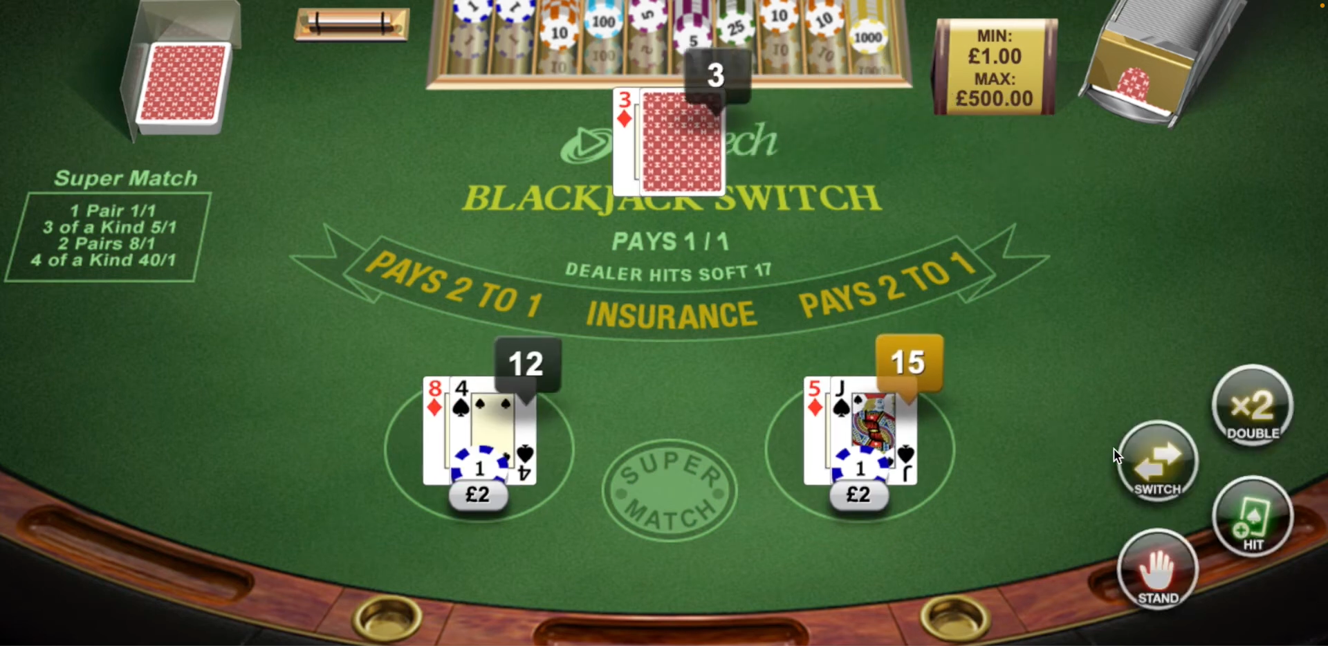 Blackjack Switch bad hands before switch